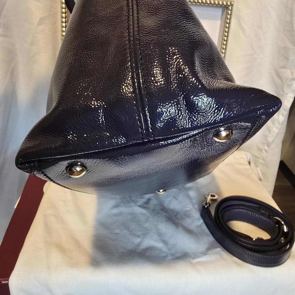 Gucci Blondie Soho Navy Grey Patent Leather 2 Way Bag - Picture 6 of 17